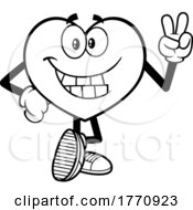 Cartoon Black And White Heart Mascot Character Gesturing Peace