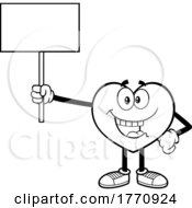 Cartoon Black And White Heart Mascot Character Holding A Blank Sign