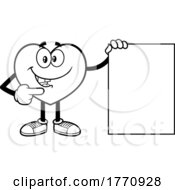 Cartoon Black And White Heart Mascot Character With A Blank Sign
