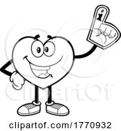Poster, Art Print Of Cartoon Black And White Heart Mascot Character Fan Wearing A Foam Finger