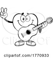 Cartoon Black And White Heart Mascot Character Playing A Guitar