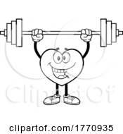 Cartoon Black And White Heart Mascot Character Lifting A Barbell