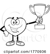Cartoon Black And White Heart Mascot Character Holding A Trophy