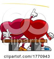 Cartoon Heart Mascot Character Couple Sitting On A Bench And Star Gazing