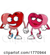 Poster, Art Print Of Cartoon Heart Mascot Character Couple Holding Hands And Walking
