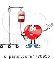 Cartoon Heart Mascot Character Getting A Blood Transfusion