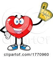 Poster, Art Print Of Cartoon Heart Mascot Character Fan Wearing A Foam Finger