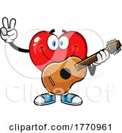 Cartoon Heart Mascot Character Playing A Guitar