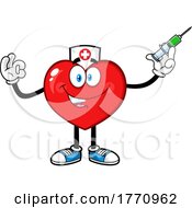 Poster, Art Print Of Cartoon Heart Mascot Character Nurse Holding A Vaccine