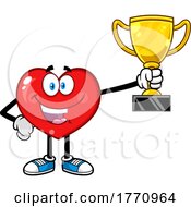 Poster, Art Print Of Cartoon Heart Mascot Character Holding A Trophy