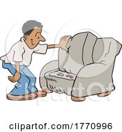 Poster, Art Print Of Cartoon Guy Finding Coins Under A Couch Cushion