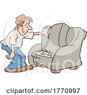 Cartoon Man Finding Coins Under A Couch Cushion