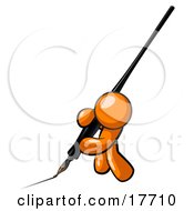 Clipart Illustration Of An Orange Man Drawing A Line With A Large Black Calligraphy Ink Pen by Leo Blanchette