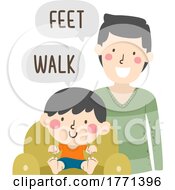 Kid Boy Dad Teach Body Part Feet Walk Illustration