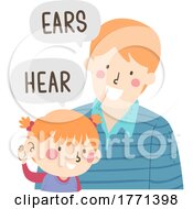 Poster, Art Print Of Girl Dad Teach Body Part Ears Hear Illustration