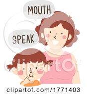 Girl Mom Teach Body Part Mouth Speak Illustration