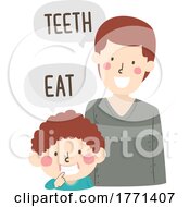 Poster, Art Print Of Kid Boy Dad Teach Body Part Teeth Eat Illustration