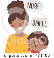 Poster, Art Print Of Boy Mom Teach Body Part Nose Smell Illustration