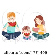 Poster, Art Print Of Girl Parents Family Eat Watermelon Illustration