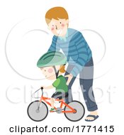 Poster, Art Print Of Kid Boy Dad Learn Bike Helmet Illustration