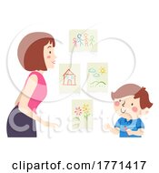 Poster, Art Print Of Kid Boy Mom Drawing Home Art Exhibit Illustration