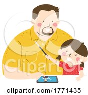 Poster, Art Print Of Kid Girl Watch Online Tablet Magician Father