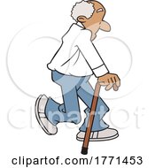 Cartoon Elderly Man Walking With A Cane