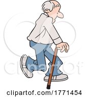 Poster, Art Print Of Cartoon Elderly Guy Walking With A Cane