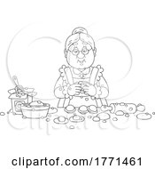 Cartoon Black And White Woman Making Dumplings