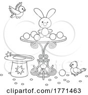 Poster, Art Print Of Cartoon Black And White Easter Bunny Eggs Birds And Top Hat With Magic Wand