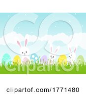 Poster, Art Print Of Cute Easter Background With Bunnies And Eggs