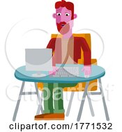 Poster, Art Print Of Man Working Behind Desk Computer Workstation