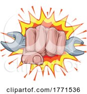 Poster, Art Print Of Spanner Wrench Fist Hand Explosion Pop Art Cartoon