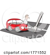 Poster, Art Print Of Cartoon Man Standing Outside His Car At A Fork In The Road