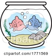 Poster, Art Print Of Cartoon Kissing Fish In A Bowl