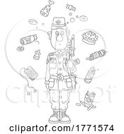 Poster, Art Print Of Cartoon Black And White Soldier Thinking Of Junk Foods