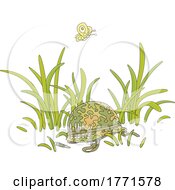 Poster, Art Print Of Cartoon Butterfly Over A Soldiers Helmet In Grass