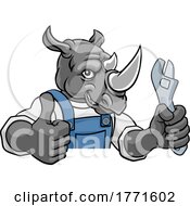 Poster, Art Print Of Rhino Plumber Or Mechanic Holding Spanner
