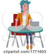 Woman Working Behind Desk Computer Workstation