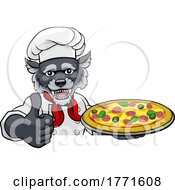Poster, Art Print Of Wolf Pizza Chef Cartoon Restaurant Mascot Sign