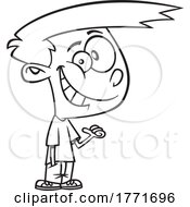 Cartoon Black And White Boy Pointing At Himself And Grinning