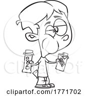 Cartoon Black And White Boy Eating Two Chocolate Bars At Once by toonaday
