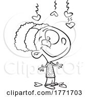 Poster, Art Print Of Cartoon Black And White Girl With Hearts Raining Down