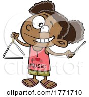 Cartoon Girl Wearing An I Love Music Shirt And Playing A Triangle
