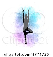 Poster, Art Print Of Silhouette Of A Female In Yoga Position On A Watercolour Background