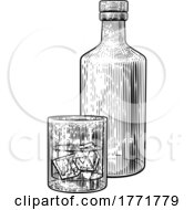 Bottle And Glass With Ice Drink Vintage Drawing by AtStockIllustration