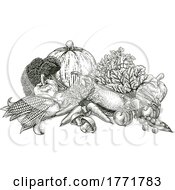 Poster, Art Print Of Vegetables Fruit Produce Food Illustration Woodcut