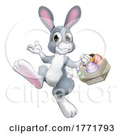 Poster, Art Print Of Easter Bunny Rabbit With Easter Egg Basket Cartoon