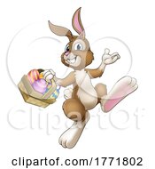 Poster, Art Print Of Easter Bunny Cartoon Rabbit With Eggs Basket
