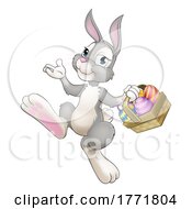 Easter Bunny Cartoon Rabbit With Eggs Basket by AtStockIllustration